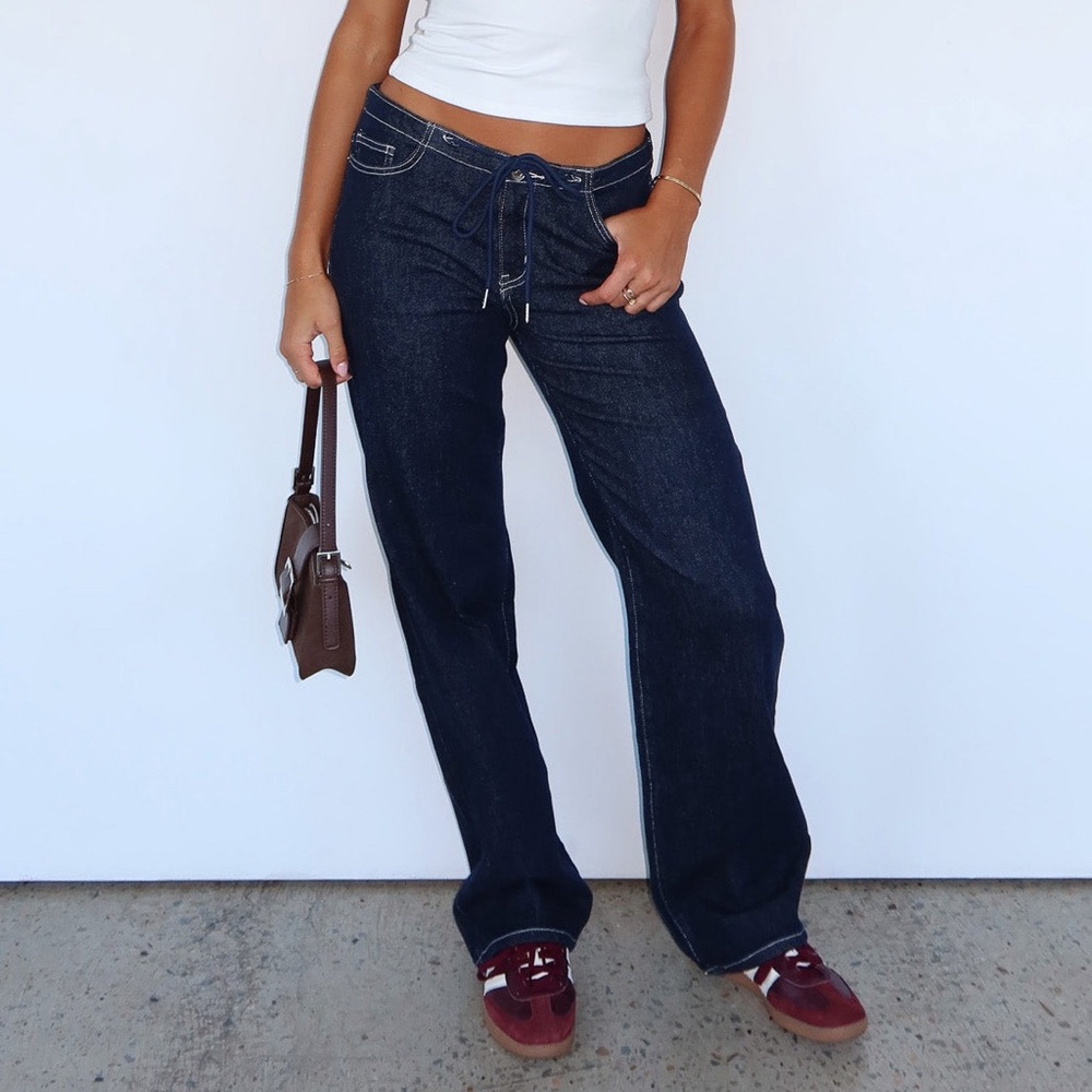 NWT White Fox Skylar Jeans size medium dark wash low-rise drawstring waist jeans